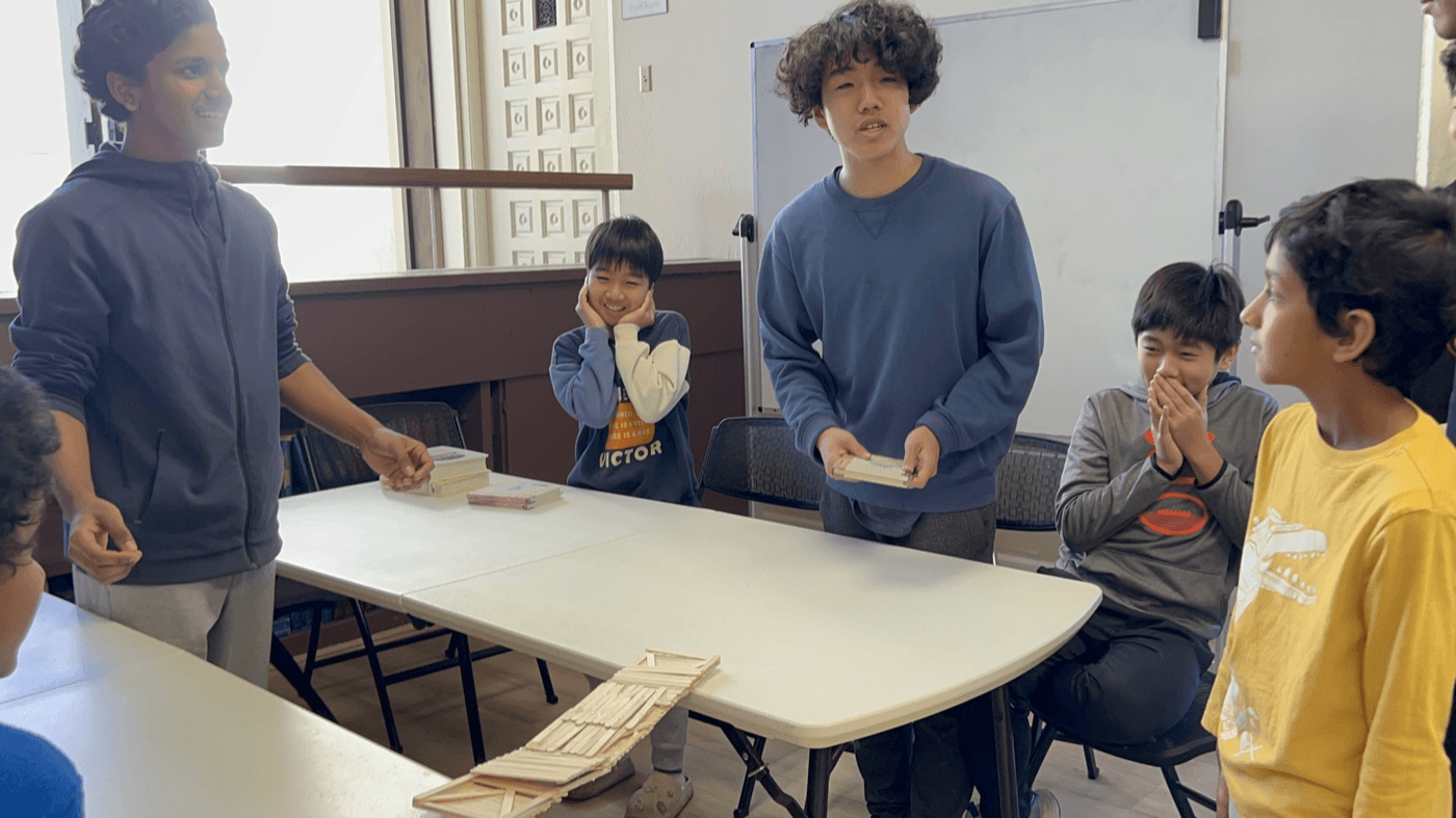 BASA students testing a bridge-building project